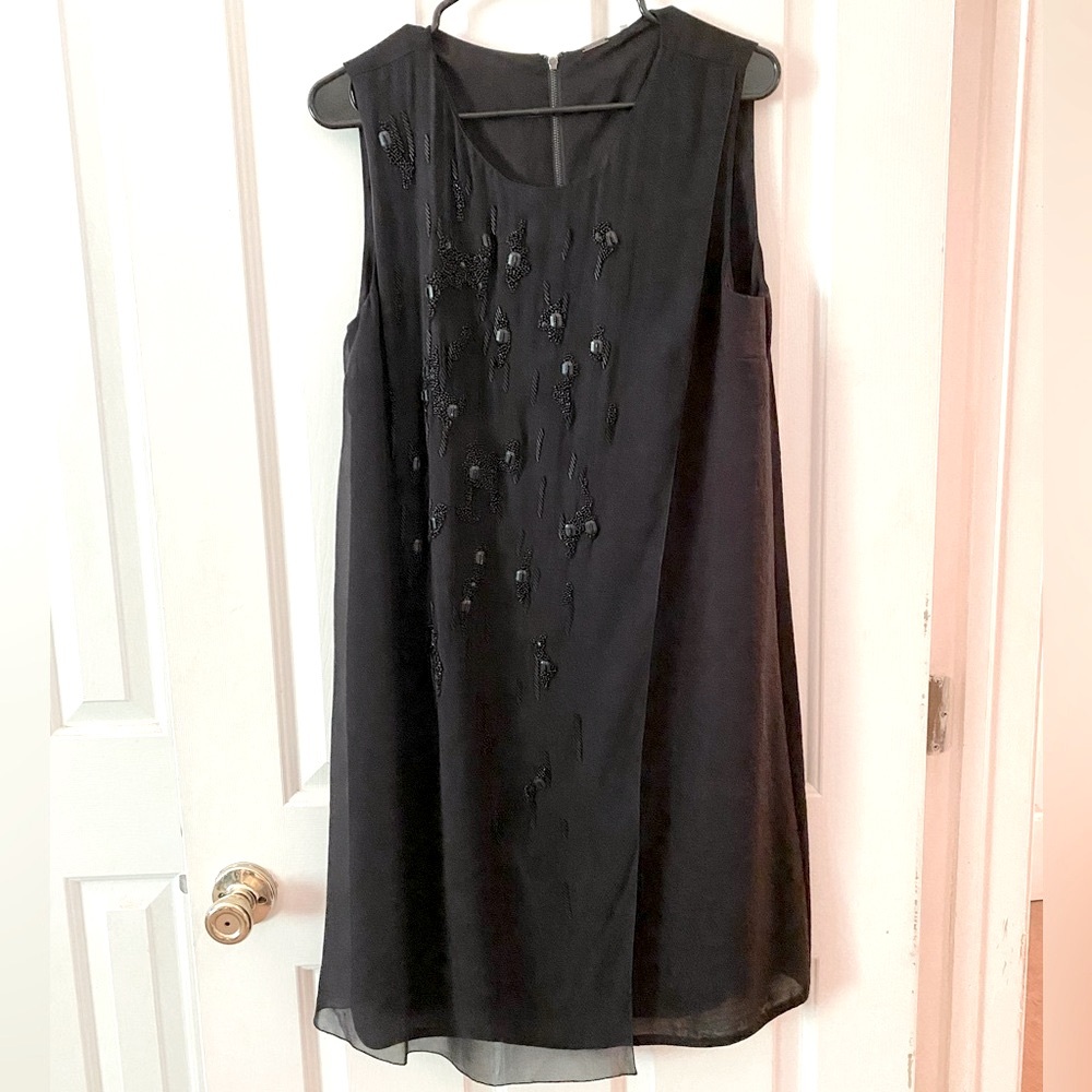 Women’s Silk Blend Beaded Sleeveless Midi   Dress in Black size M/L